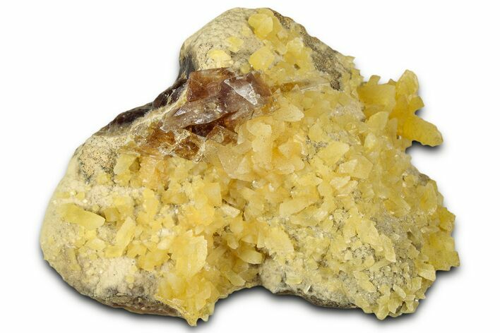 Honey Colored Barite Crystals on Fluorescent Calcite - Elk Creek #330372